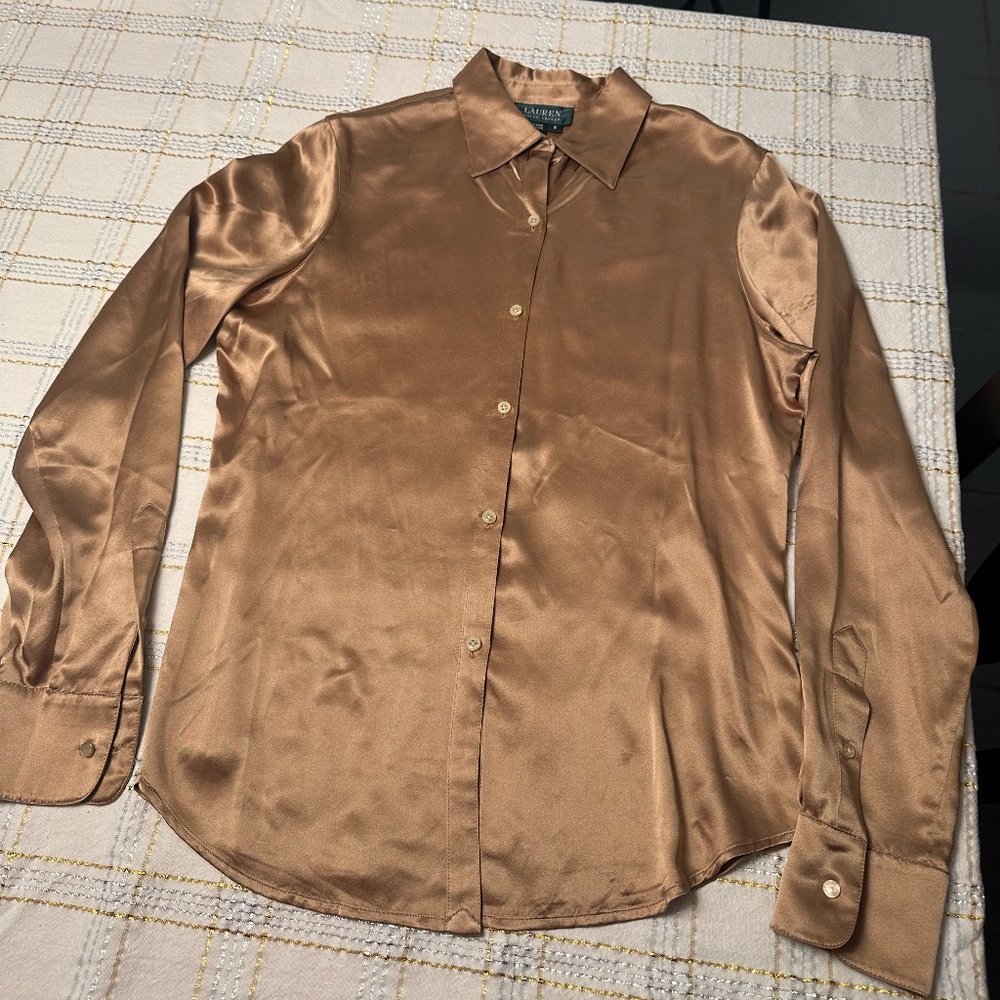 Ralph Lauren Vintage Copper Color Silk Blouse ~ Size 8